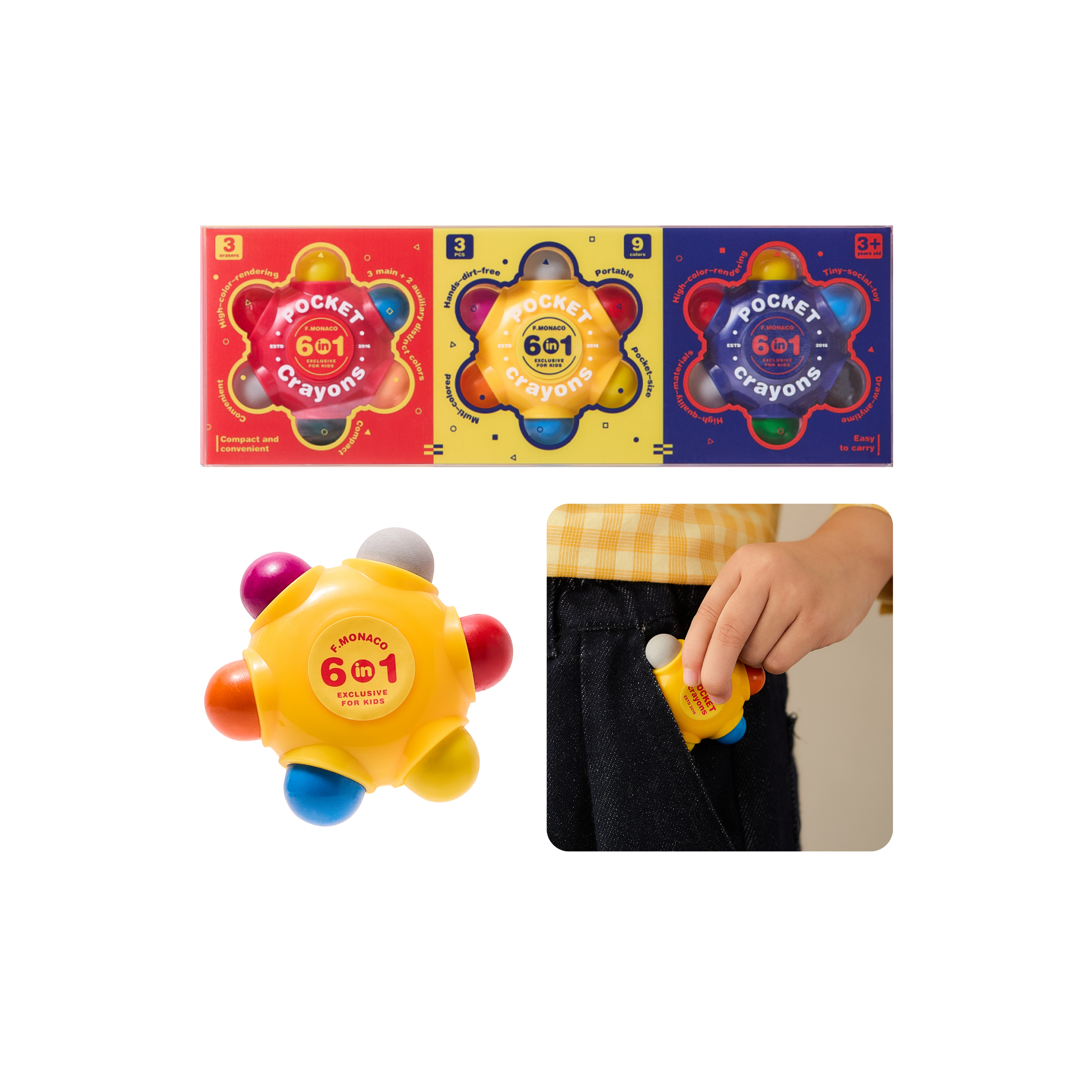 Flower Monaco Pocket Crayons 6-in-1 Set