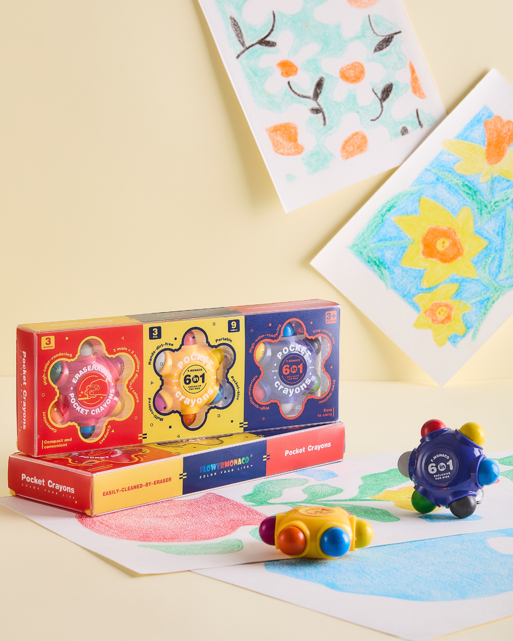 Flower Monaco Pocket Crayons 6-in-1 Set